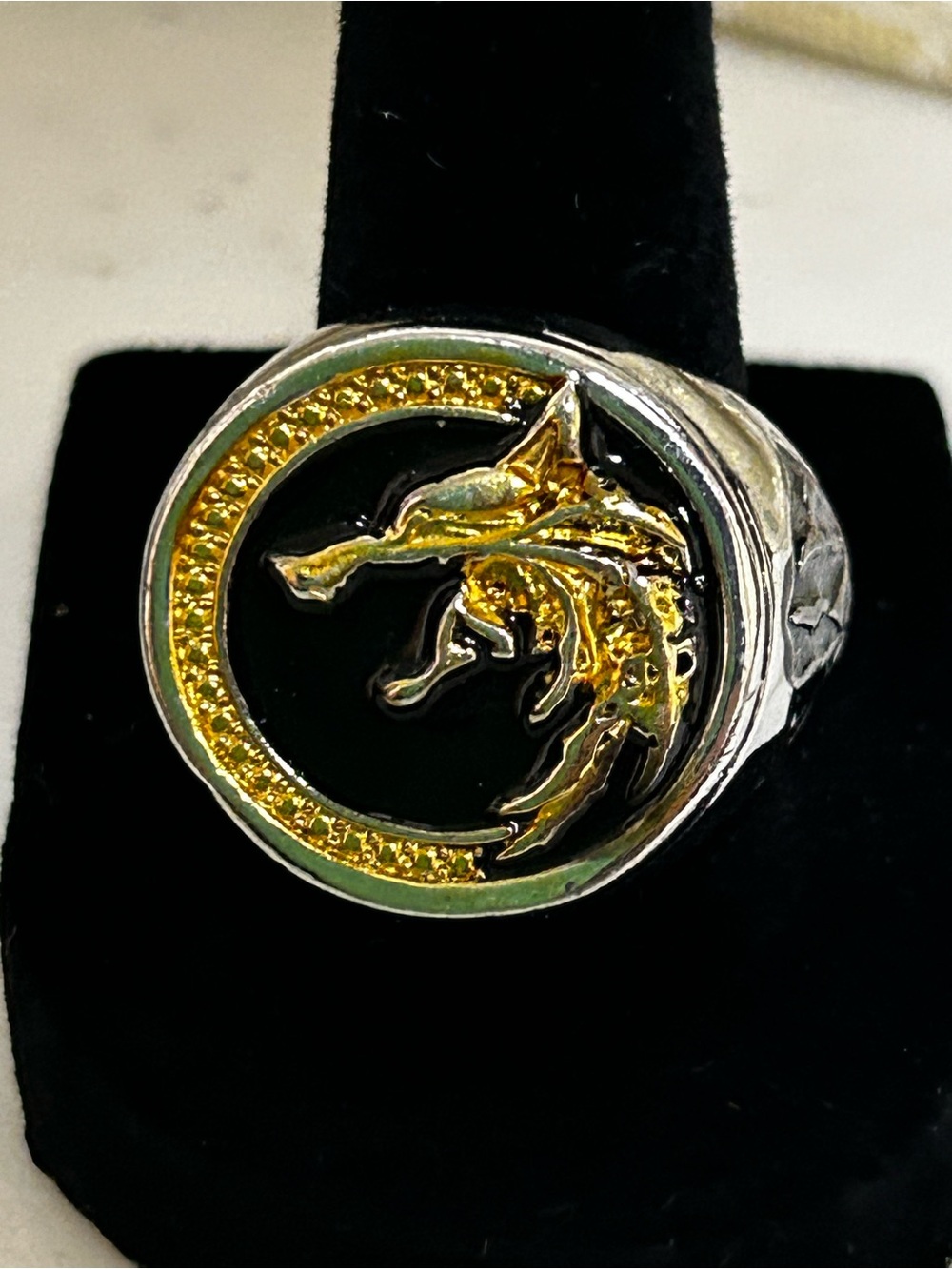 Gold and Black Wolf Signet Ring - Men Accessories